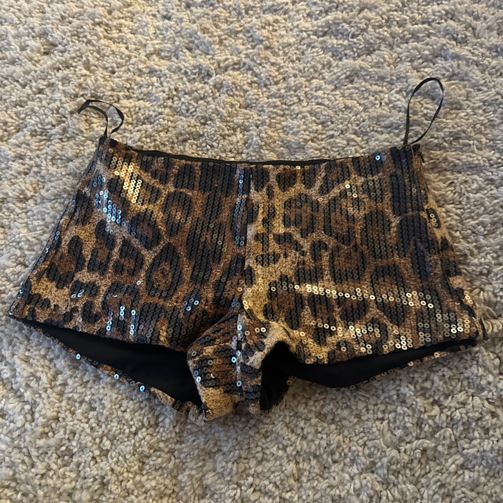 Edikted Leapord Print Sequin Shorts
